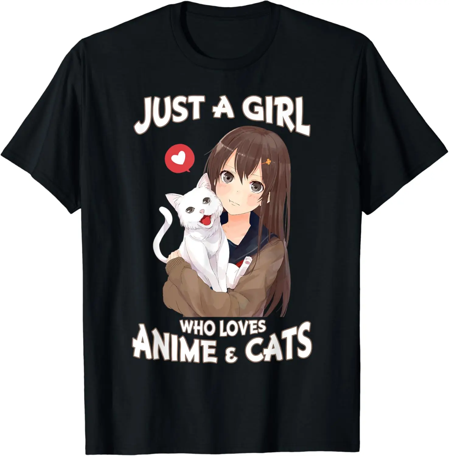 Just A Girl Who Loves Anime & Cats Cute Gifts for Teen Girls T-Shirt Short Sleeve Tops Tees Cotton Print Tshirts