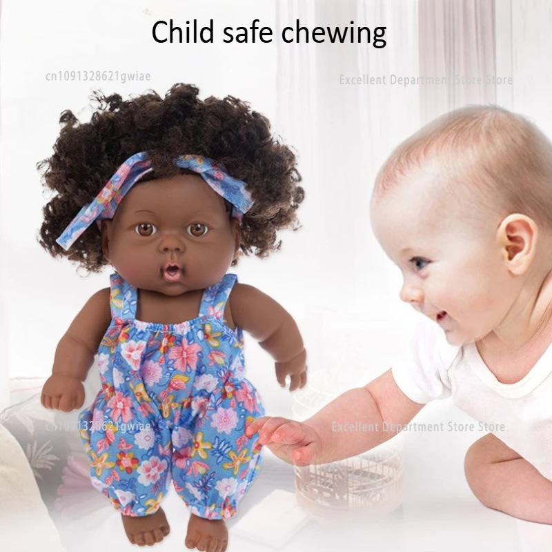 8-inch Afrikaanse zwarte herboren babypop met kleding Gesimuleerde zwarte babypop Jongens en meisjes Babyverjaardag Speelgoedcadeau