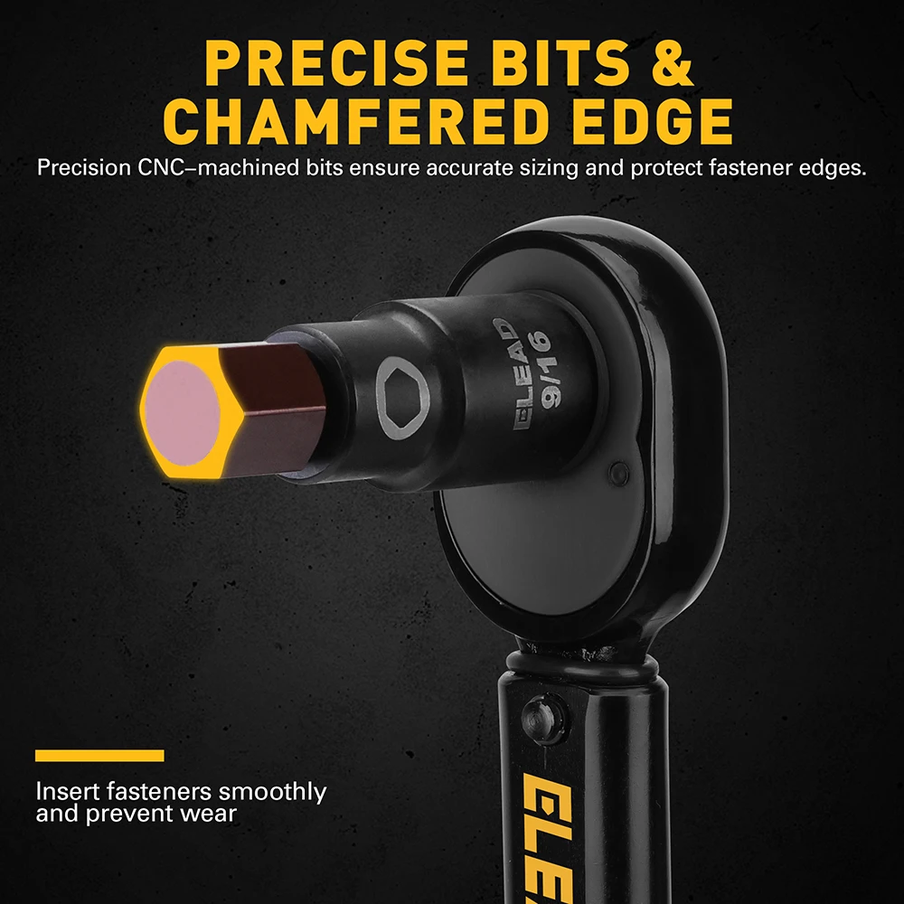 ELEAD Set di bussole a percussione con punta esagonale SAE da 16 pezzi - Set di bussole a brugola Premium S2 in acciaio 5/64"-9/16" con adattatori per prese