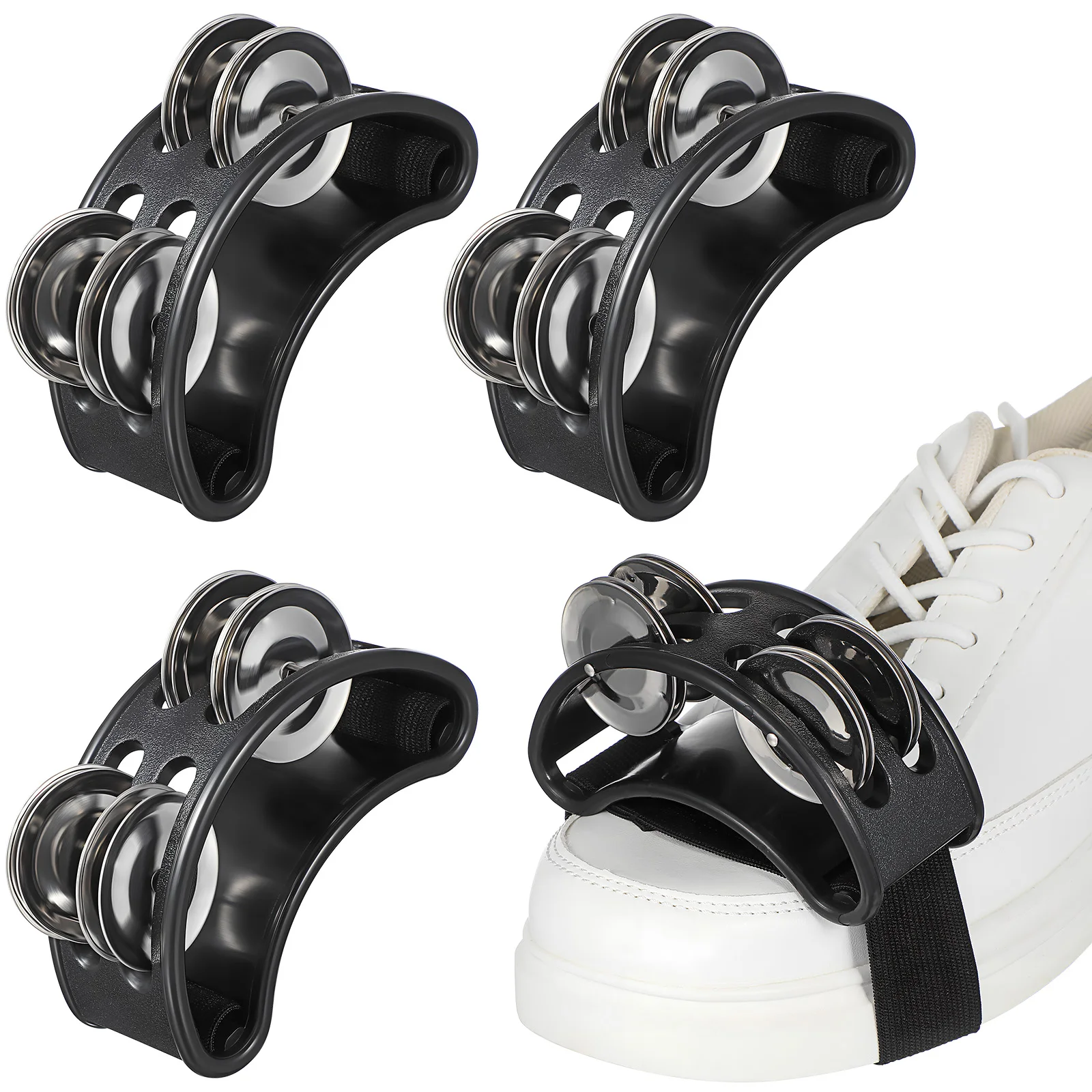 

4 Pcs Black Foot Tambourine Shaker Mini Percussion Instruments Handheld Kids Musical ABS Steel Favor