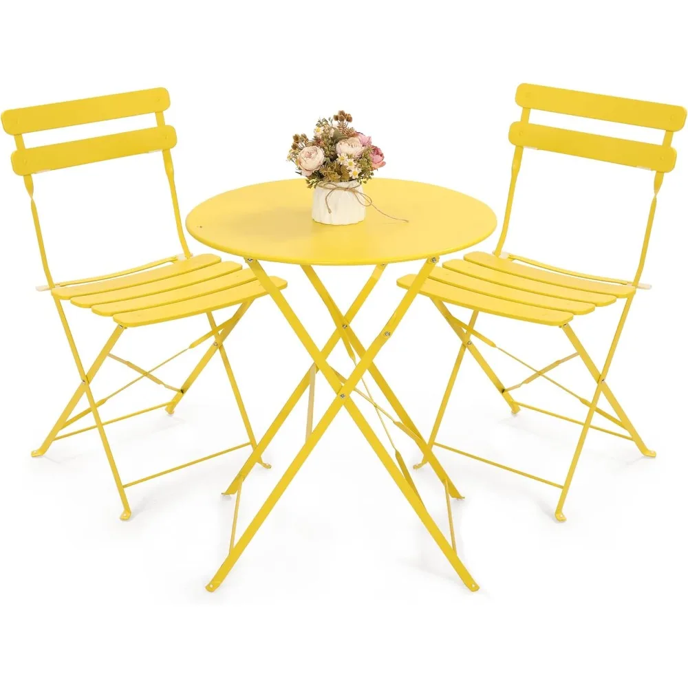 

Outdoor 3 Piece Patio Bistro Set, Folding Bistro Table and 2 Folding Chairs, Patio Conversation Furniture Set, Space Saving, Ye