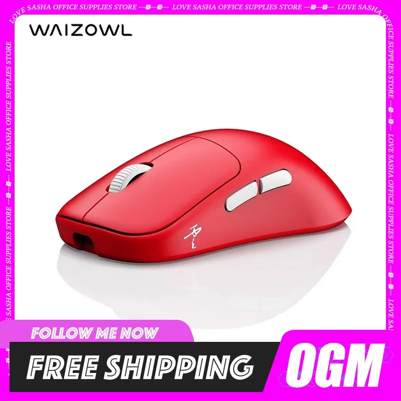 

Waizowl OGM Cloud Mouse Dual Mode 2.4g Wireless Paw3395 E-Sports Gaming Mouse Accessory Red/ White For Computer Gift