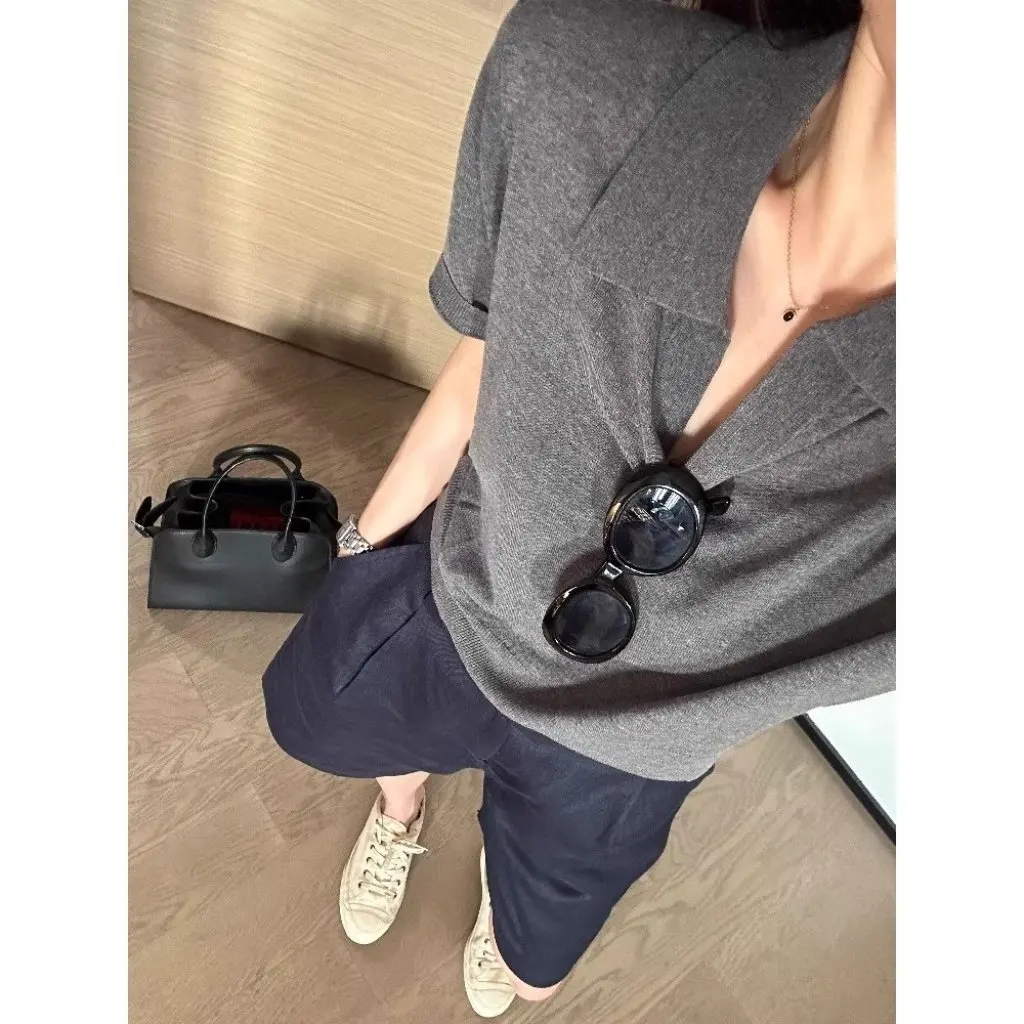 

Женский модный топ с воротником-поло в корейском стиле, миниатюрная летняя вязаная футболка с короткими рукавами, универсальный базовый слой