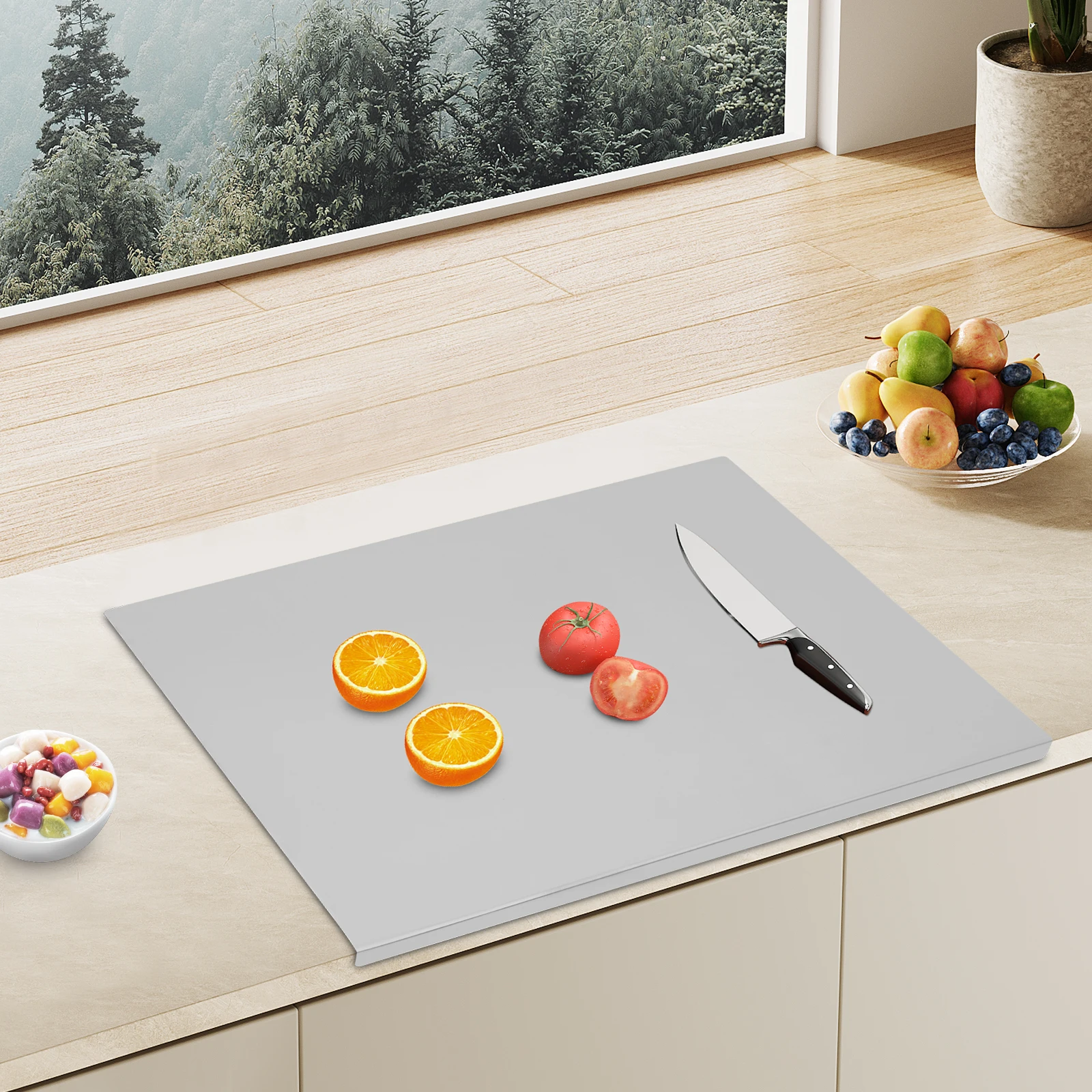 Tabla rodante para cortar y masa de acero inoxidable, 60x50cm, protector de encimera con respaldo frontal