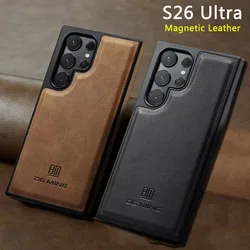 Luxury Strong Magnetic Leather Case for Samsung Galaxy S26 Ultra S25 S24 S23 Plus S21 S22 Wireless Charging Car Magnet Cover