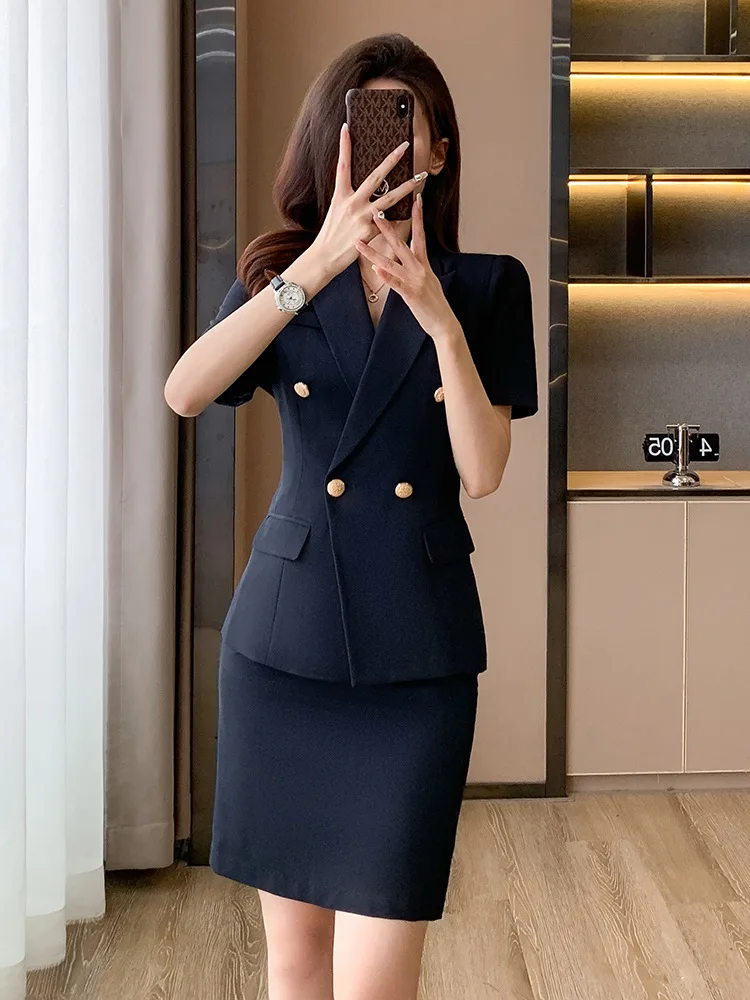 

Short-sleeved women's suit for summer, lightweight, high-end jewelry store workwear, elegant professional attire, formal wear fo