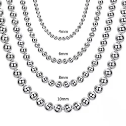 luxury designer 925 Sterling Silver 4MM/6MM/8MM/10MM Smooth Beads Ball Chain Necklace For Women Men Fashion Jewelry Holiday Gift