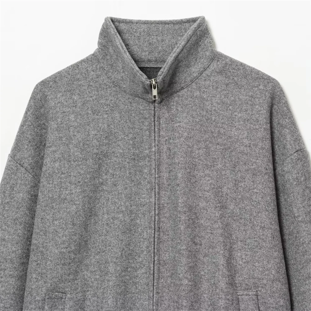 خريف جديد نمط الملابس النسائية عادية الوقوف طوق بأكمام طويلة طبقة الزخرفية المرنة سستة سترة الطيار الناعمة سترة #6