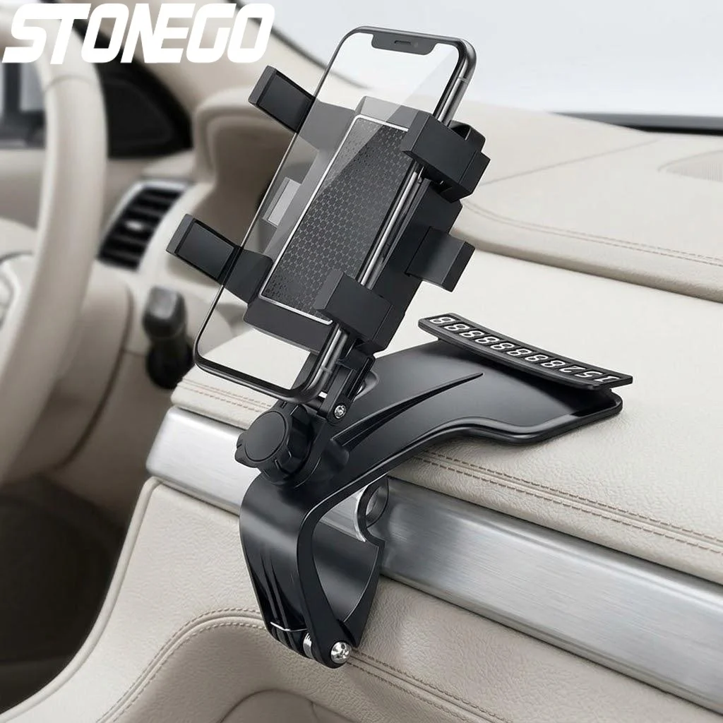 

360 Degree Rotatable Adjustable Car Phone Mount Dashboard Sun Visor Stand for 3 to 7 Inch Smartphones Portable Accessory
