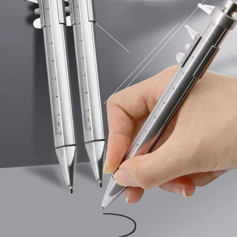 8Pcs Plastic Ruler Ballpoint Pen with Precision Vernier Caliper Scale Comfort Grip Lightweight Writing Tool for Students