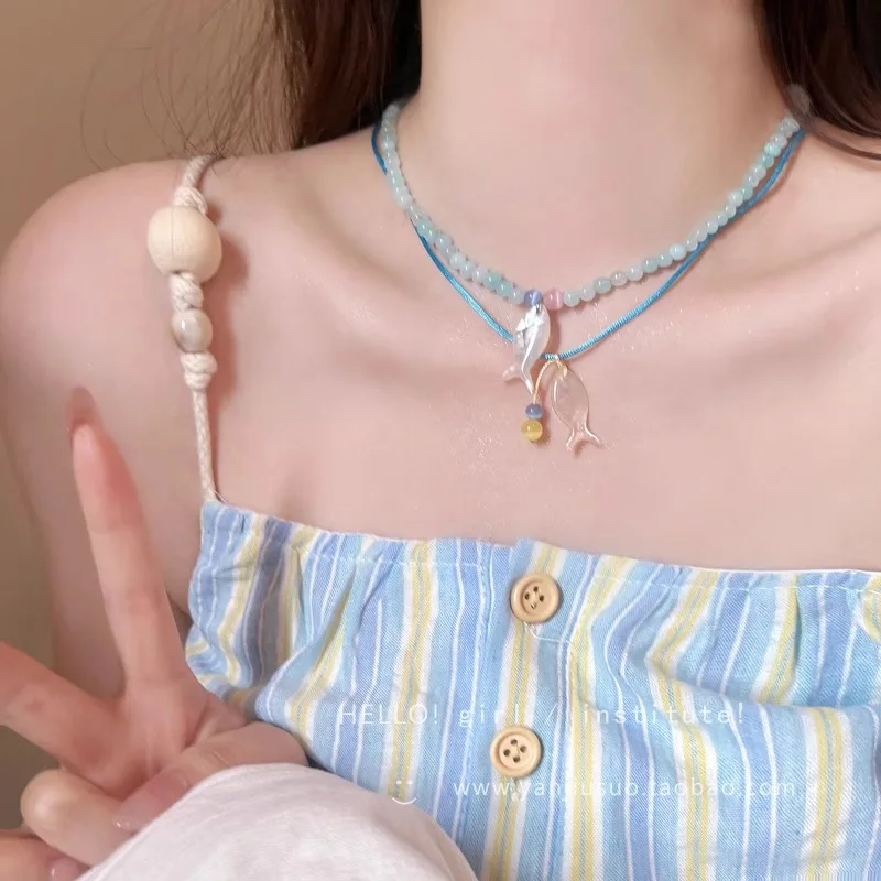Fish Beaded Necklace Tropical Island Beach Vacation Cute Elegant Lightweight Resin Pearl Simple Daily Jewelry Gift