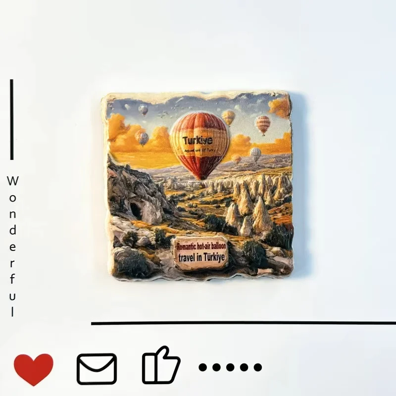 تركيا، مشهد بالون الهواء الساخن، لوحة يدوية، راتينج ثلاثي الأبعاد، ديكور المطبخ، ملصق مغناطيسي للثلاجة