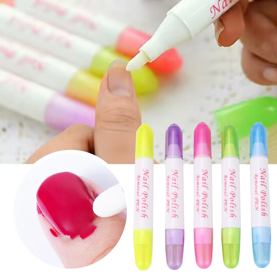 5pcs Nail Art Gel Nail Polish Remover Pen Manicure Cleaner Nail Polish Corrector Remover Pen UV Gel Polish Remover Wrap Tool