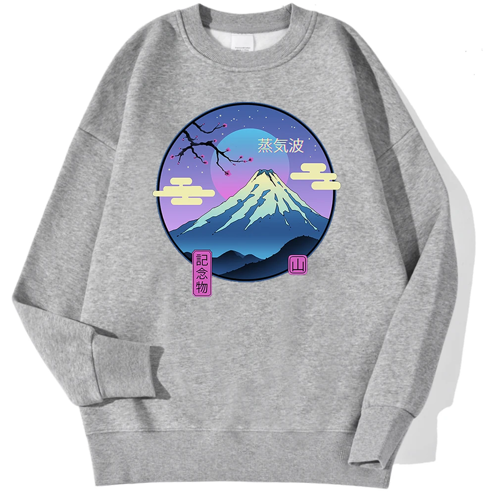 Japanese Style Mountain Printing Men\'S Pullover Simple Loose Hoodies Fashion Casual Sweatshirt Hipster Soft Fleece Streetwears