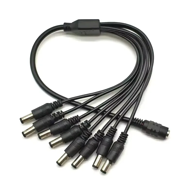 25pcs CCTV Splitter Cable 5.5x2.1mm 1 Female To 8 Male DC Power Plug Cable Splitter Adapter Electrical Accessories