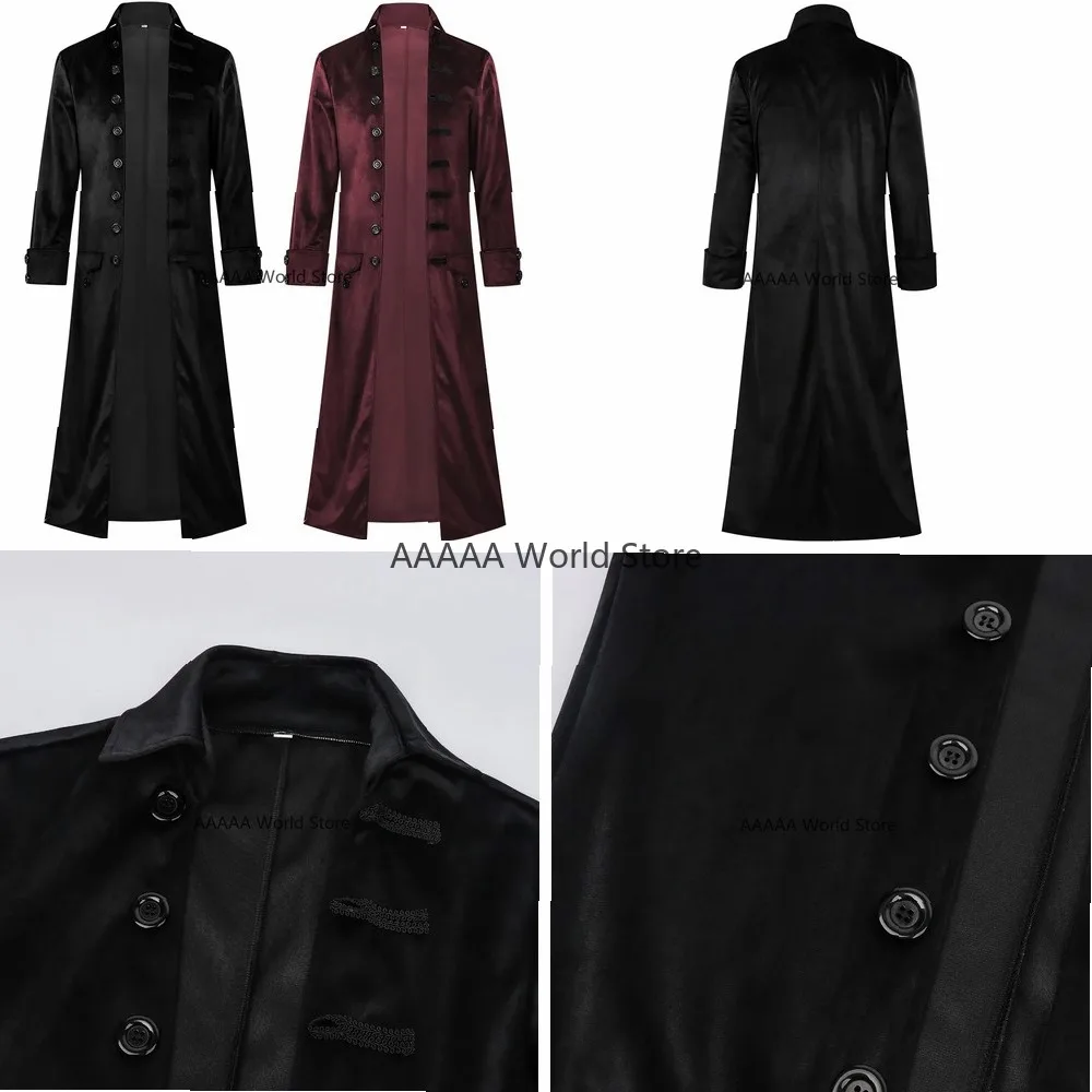 

Steampunk Cosplay Coat Mens Halloween Costume Black Red Long Suede Uniform Stand Collar Stage Performance Jacket