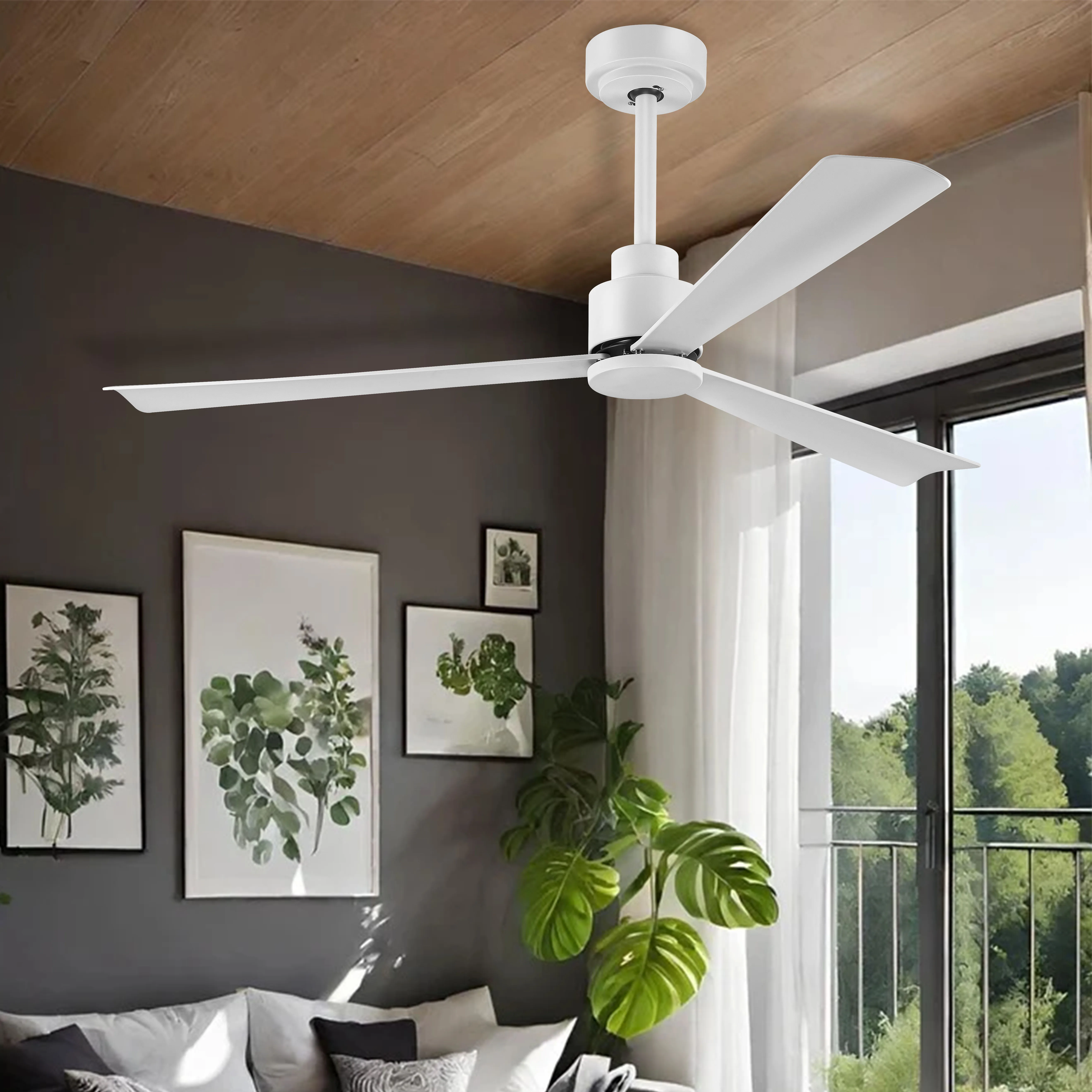 52 inch Modern Style Sleek Slim White Black Brass Nickel 3 ABS blades Ceiling Fan with Remote Control