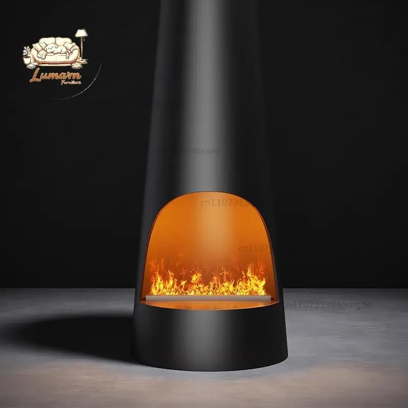 High-end custom hanging cylindrical art fireplace simulation fire 3D atomization fireplace column decorative fireplace