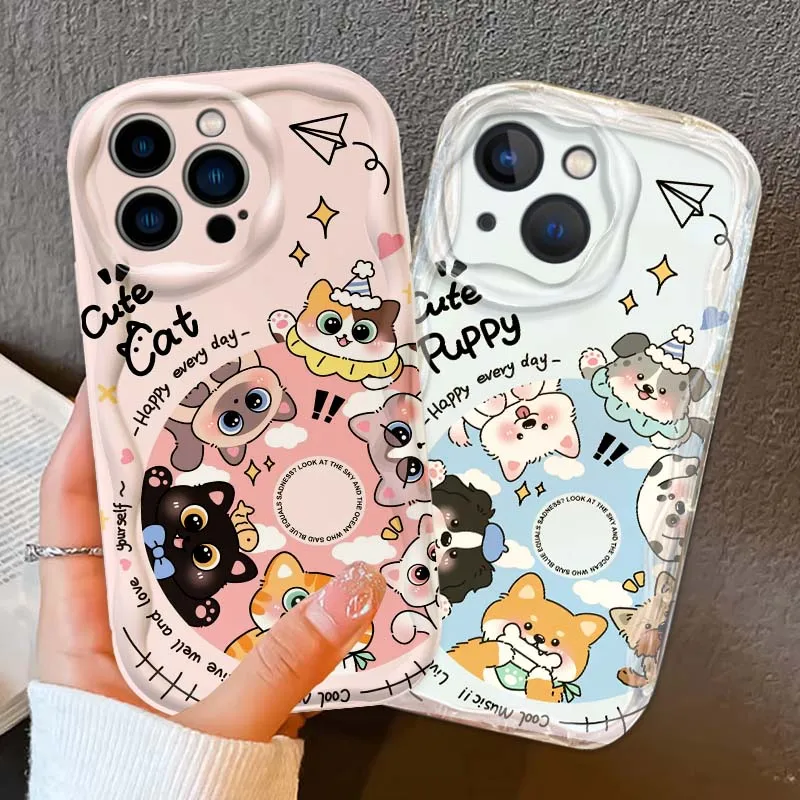 

Cute kitten Creative Cartoon Phone Case For Apple iPhone 16 16E 15 14 13 12 11 XR XS X Pro Max Plus Wave Oil Cover Soft Funda