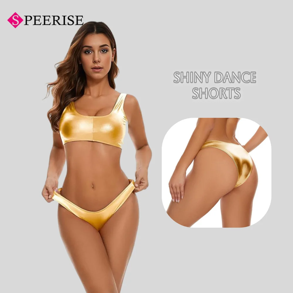 Women's panties Shiny Dance Shorts Solid Color Underwear Panties  Female T-back Thongs Bikini Set Swimming Outfit Bathing Suit