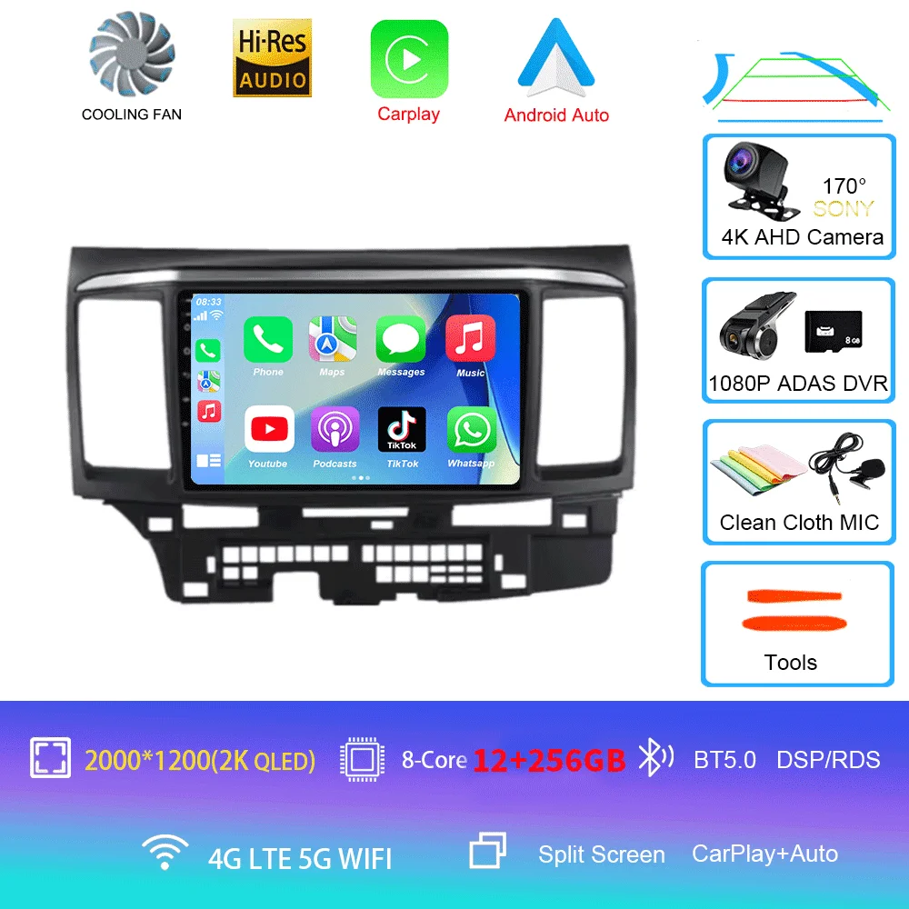 Voor MITSUBISHI LANCER 9 10 X 2008 2009 2010 2011 - 2016 9 inch Android 16 autoradio stereo audio GPS speler Carplay Auto scherm - afbeelding 1