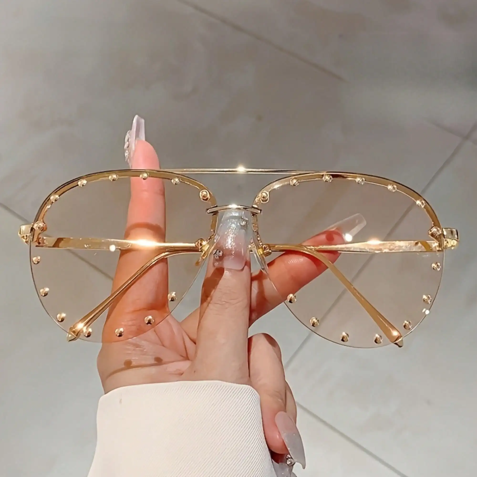 

Women's Glasses, Classic Half-Frame Design With Studded Details, Versatile Black Frame With Protective Case, Lightweight Fashion Statement, Perfect For Halloween And Christmas Gifts, Stylish For Everyday Wear