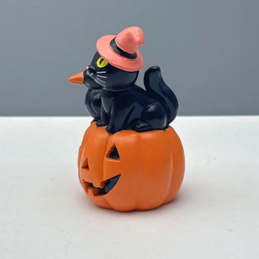 Halloween Decorative Ornaments Dark Childlike Style Decor Halloween Cat Pumpkin Figurine Retro Black Cat Stacked for Home