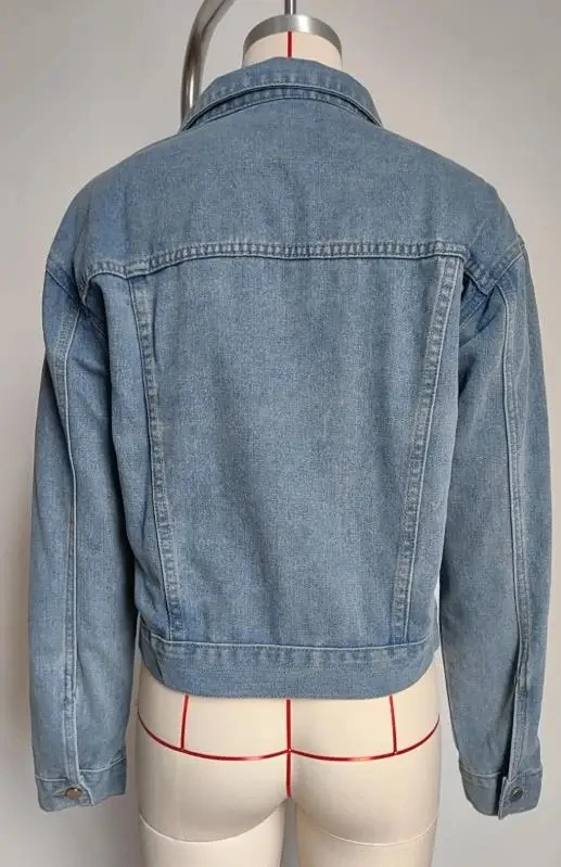 Women's Autumn New Washed Retro Studded Denim Top Streetwear Female Fashion Long Sleeve Denim Outerwear Coat