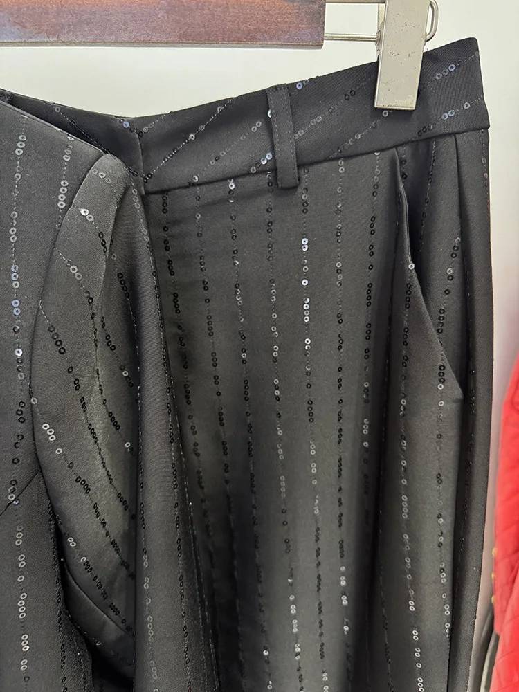 جودة عالية أحدث 2025 مصمم المدرج المرأة حبة الترتر السترة السراويل مجموعة 2PCS #4