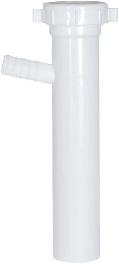 

1-1/2 Inch x 8 Inch Dishwasher Tailpiece with Slip Joint, 5/8 Inch OD Branch, White Polypropylene for Sink Drain
