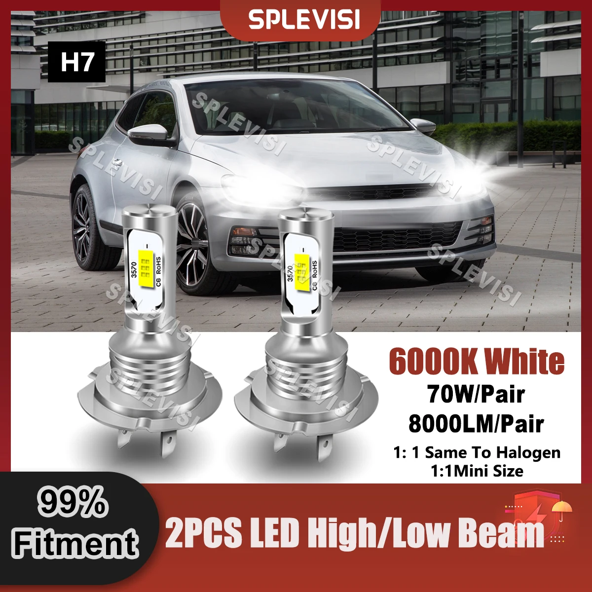 Auto LED Headlight H7 High/Low Beam 9V-24V For VW Scirocco 2008 2009 2010 2011 2012 2013 2014 2015 2016 2017 Replace Front Light