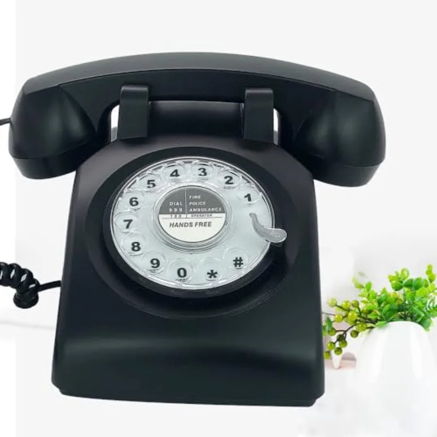 Retro Single Line Corded Desk Telephone Classic Vintage Rotary Dial Hands Free Landline Phone for Home/Office/Hotel Antique Pho