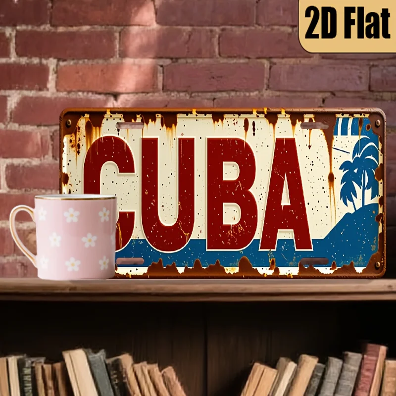 1pc, 2D Flat, Vintage Style Aluminum License Plate"Cuban Style"Theme Decorative License Plate, for Decoration Only, Vintage 2D A view 4