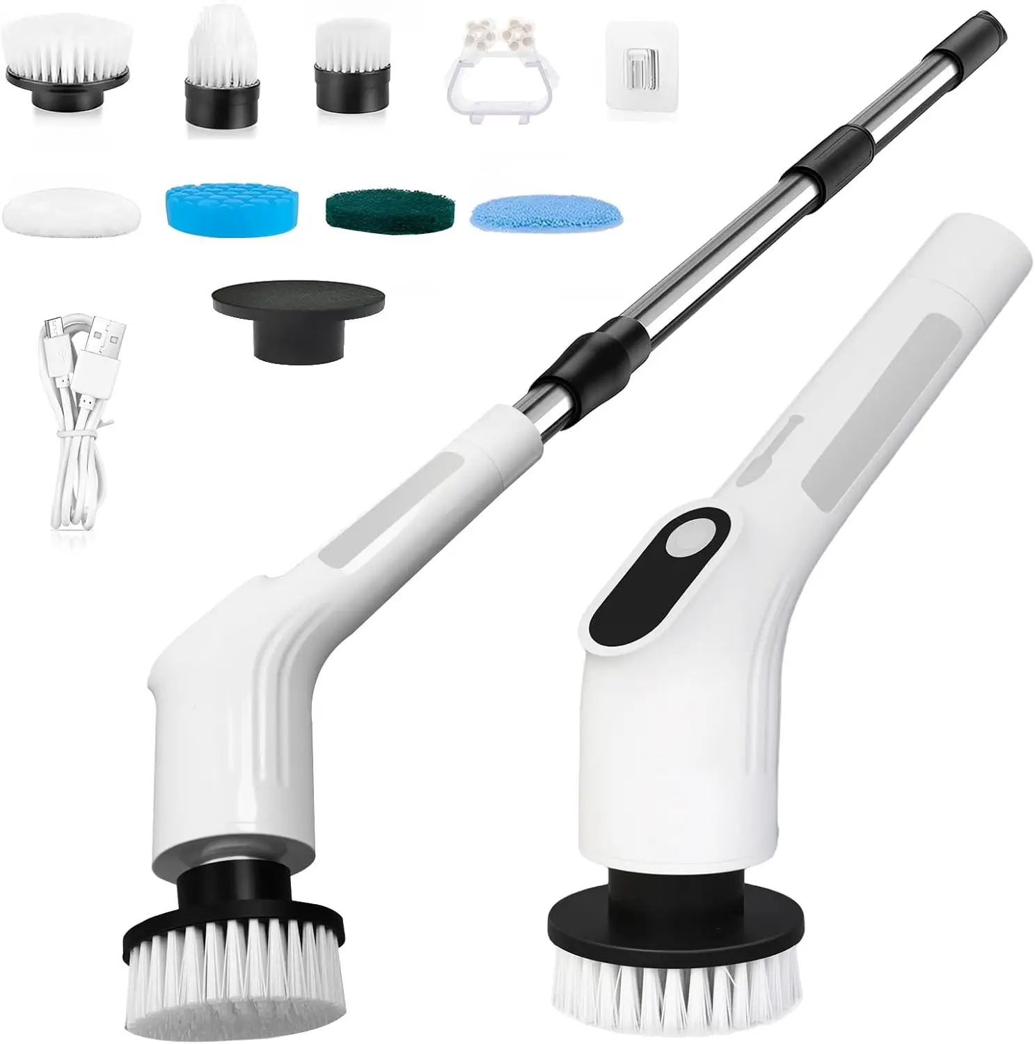 

Electric Spin Scrubber, Waterproof Cordless Cleaning Brush with Replaceable Heads & Adjustable Handle, 2 Speeds for Bath, Kitche
