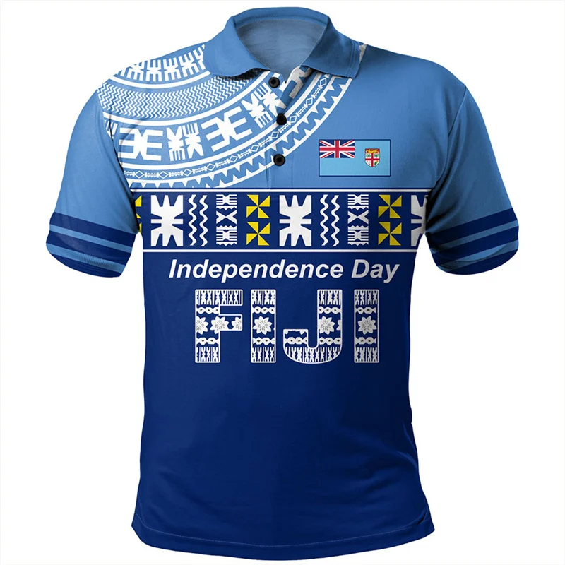 Fashion Summer 3D FijiRugby Fiji Pride Printed Polo Shirt Happy Fiji Day Graphic Polo Shirts For Men Kid Cool Polos Vintage Top