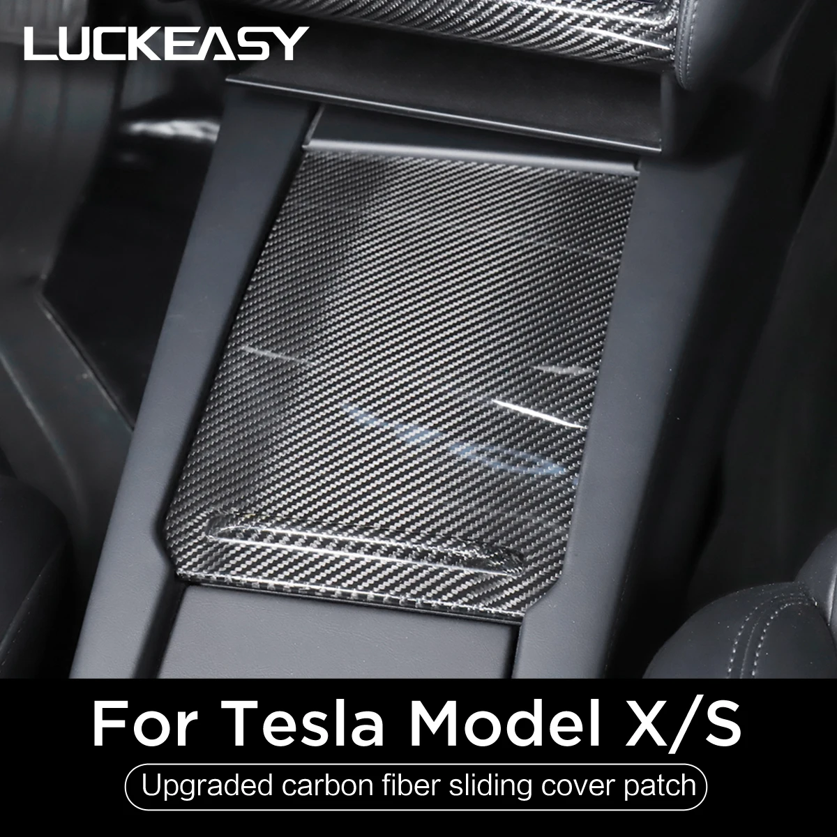 

LUCKEASY Interior Accessories For Tesla ModelX and model s Car Center console sliding cover panel real carbon fiber