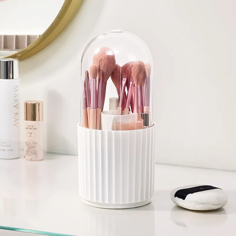 360 Rotating Makeup Brush Holder with Lid Makeup Brush Holder Organizer for Vanity Desktop Countertop Dresser Table