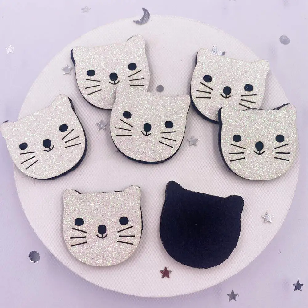 10pcs Felt Fabric Colorful Glitter Bepowder Cartoon Pink Rabbit Silver White Cat Patch Applique Sewing DIY Art Hair Bow Supplie