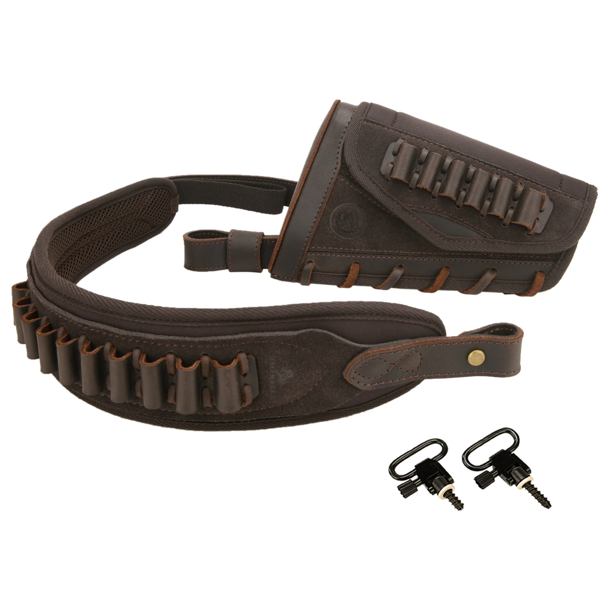 

Suit of Leather Rifle Gun Sling Hunting Belt Swivels with Rifle Buttstock Cheek Rest Riser Pad For .38 .22LR .30/30 .308 12GA