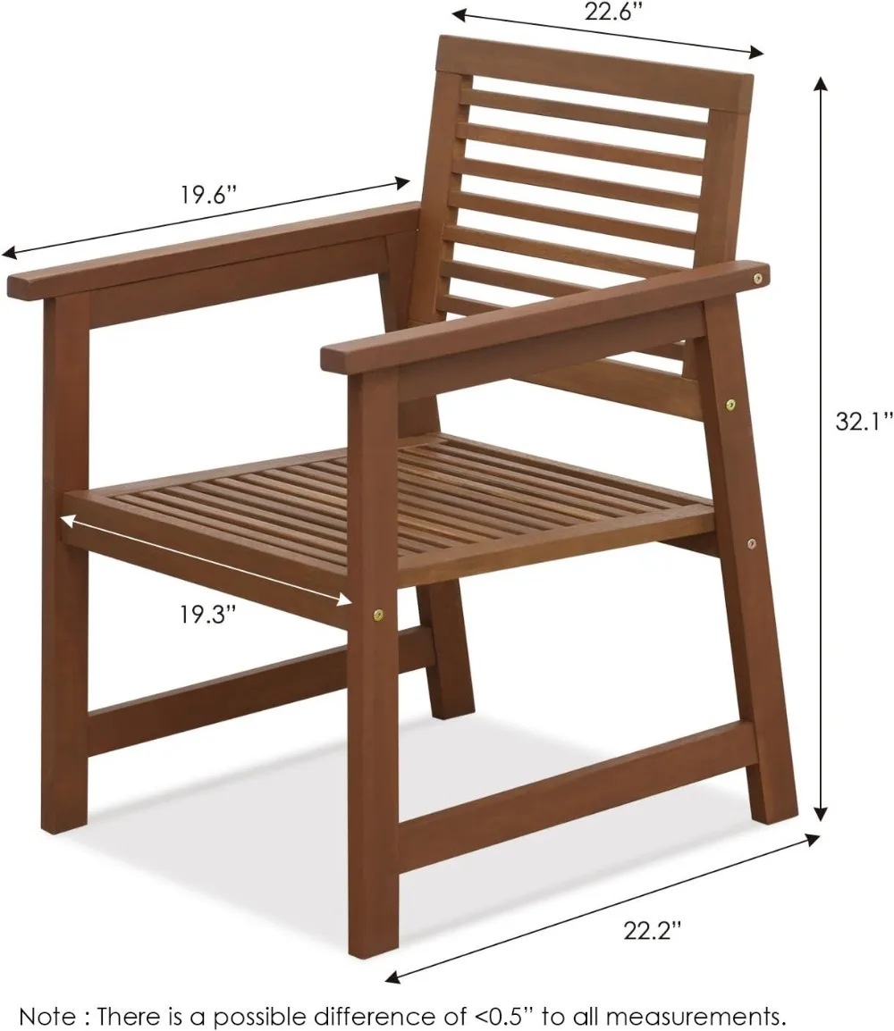 Ensemble de 2 fauteuils d'extérieur en bois dur teck, résistant à l'eau, assemblage facile, pas de coussin inclus