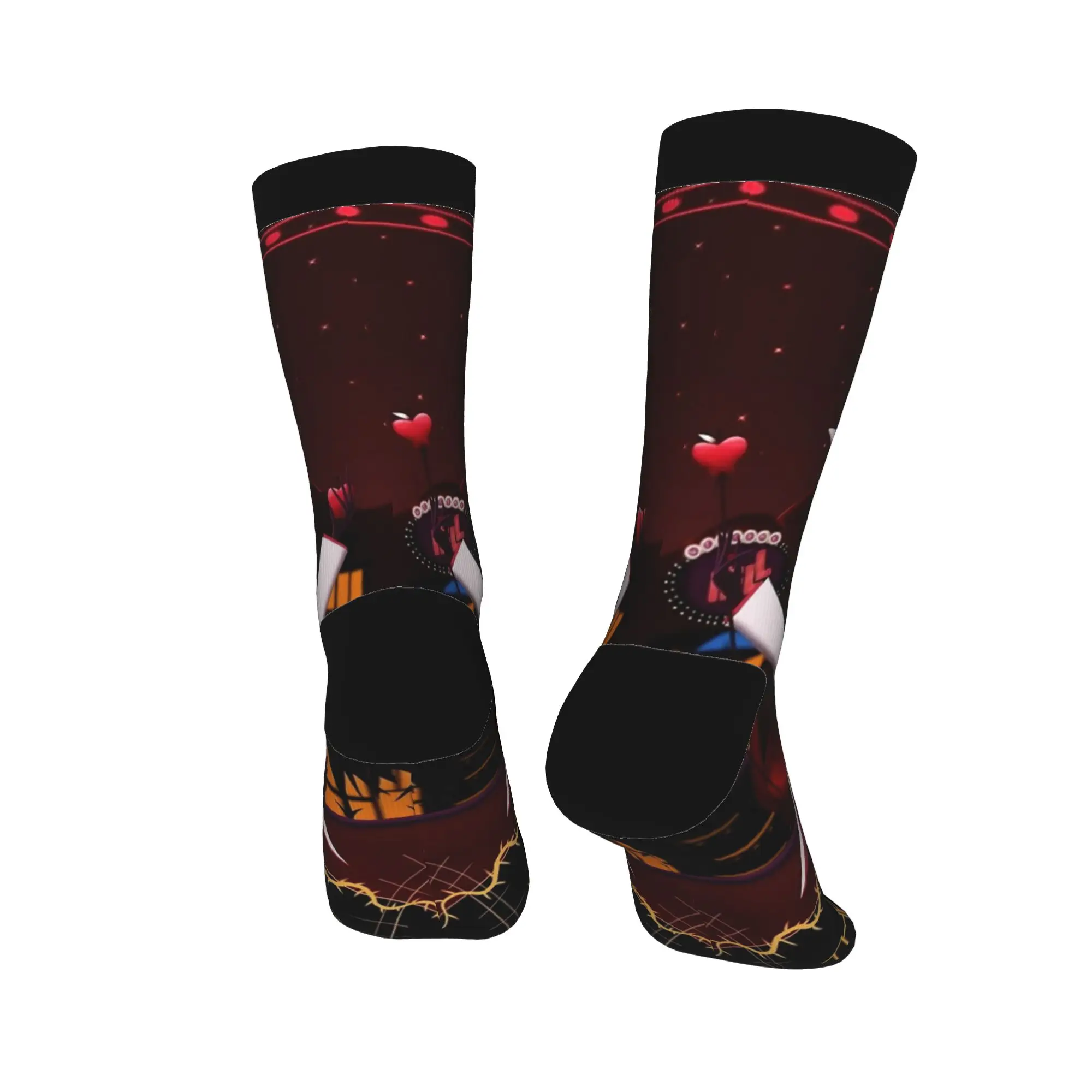 Crazy Design Hazbins Hotels Lucifer Alastor Meias de basquete Meias de poliéster para mulheres e homens respiráveis