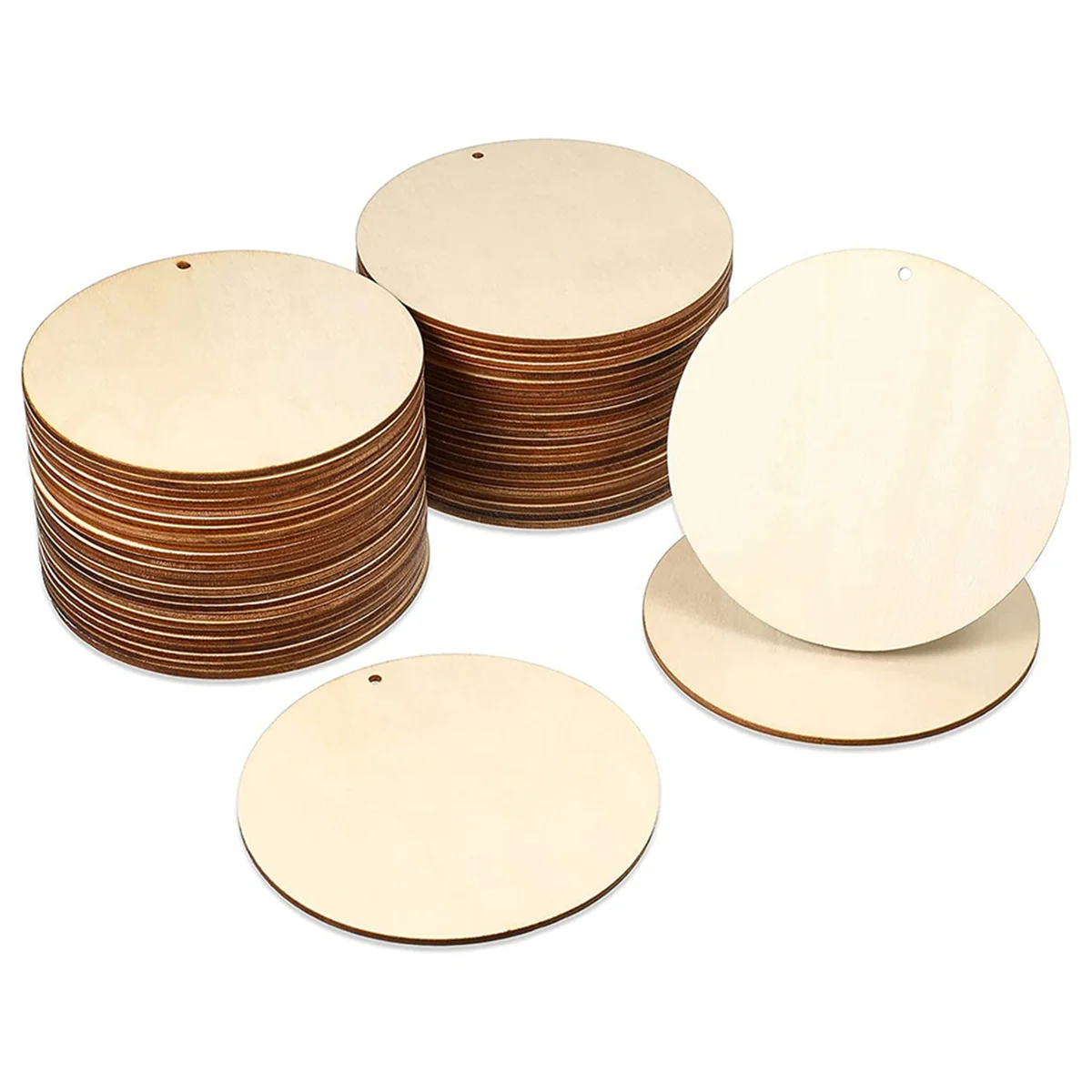 50 Pieces Wood Circles Unfinished Round Cutouts Pre-Drilled Tags Slices Blank Wooden Discs with Holes Pendants (4 Inch)T99C