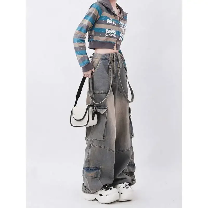 American Retro Jeans Wide Leg Pants Streetwear Trousers Y2k Fashion 2023 Spice Girls Baggy Denim Pants Straight Jeans