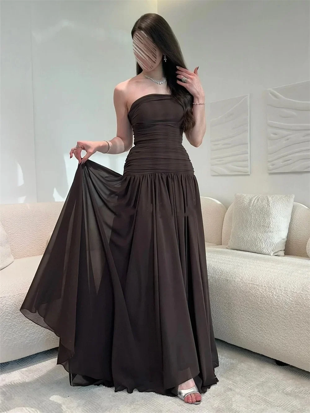 

Chiffon Strapless Long Bespoke Occasion Gown Evening Dresses Pastrol Unisex Jersey Retro Dubai Saudi Arabic Prom Customized
