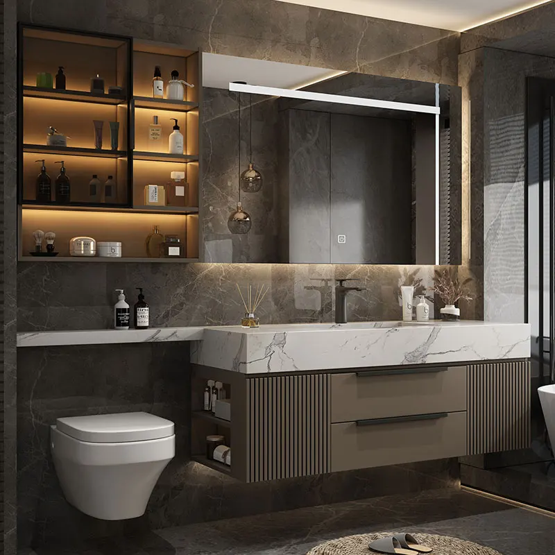 Bathroom cabinet combination toilet extension toilet cabinet light luxury stone slate washbasin basin bathroom