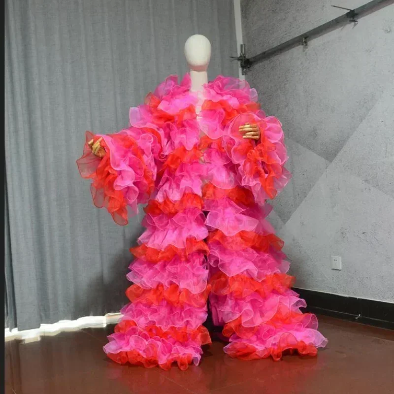 Layered Organza Long Women Jacket Puffy And Long Full Sleeves Women Cape Vest Outfit Female Outwear Coats custom