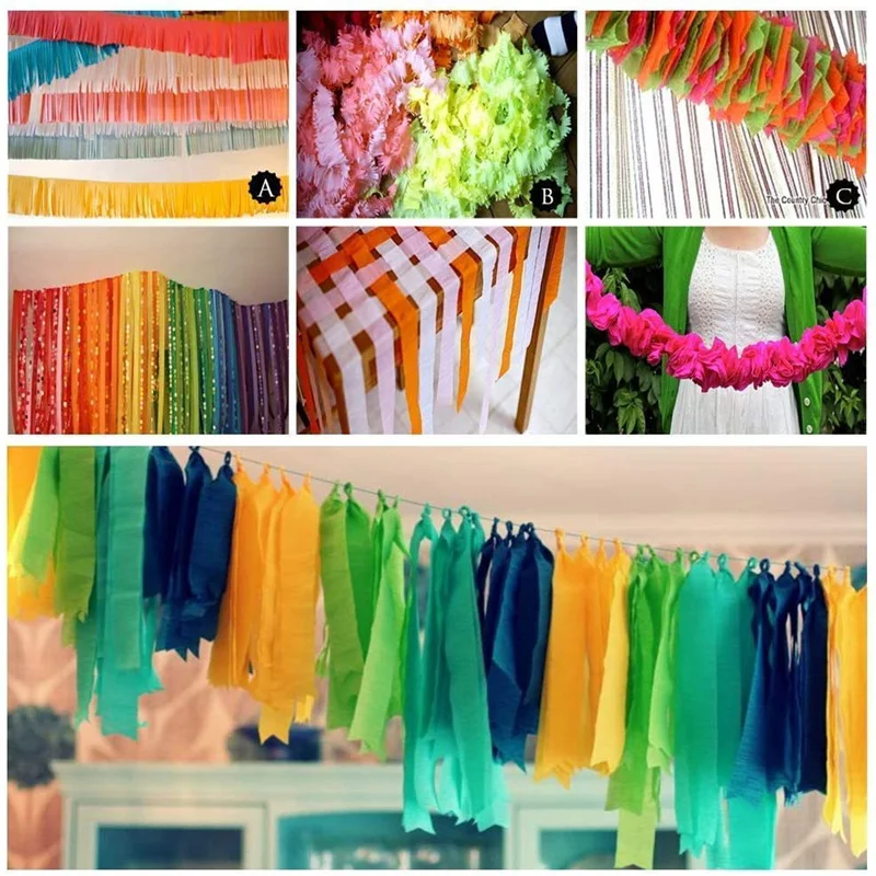 250*25cm Colored Crepe Paper Roll Origami Crinkled Crepe Paper Craft DIY Flowers Decoration Gift Wrapping Paper