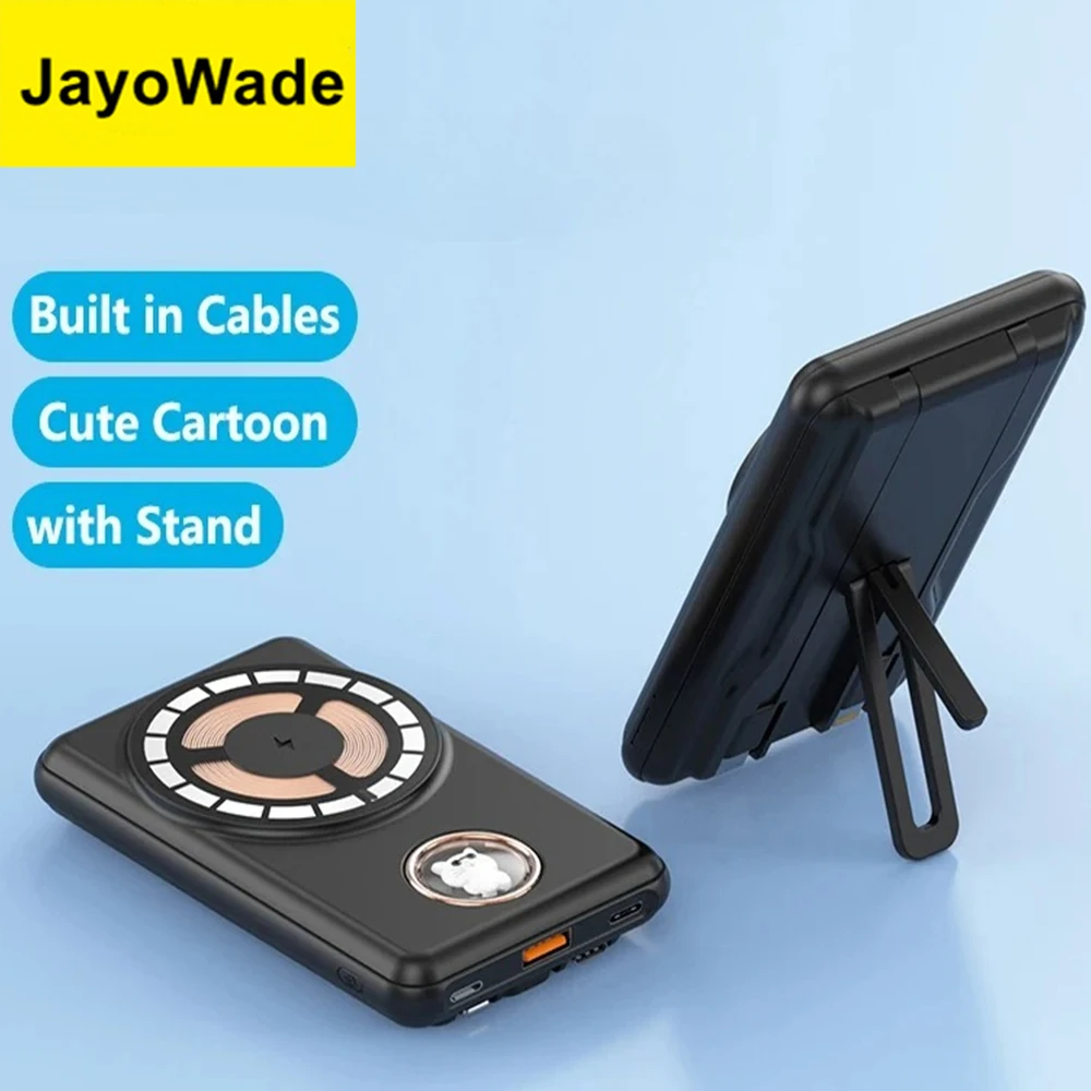 

JayoWade 10000 мАч Power Bank Магнитное беспроводное зарядное устройство Powerbank Кабельная подставка для iPhone 16 15 14 13 12 Pro Max Аккумулятор Poverbank