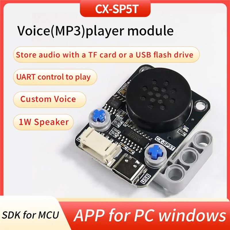Y19A MP3 Módulo de reprodução de voz CX-SP5T Kit de desenvolvimento UART Controle de porta serial compatível Bloco de construção eletrônico Música
