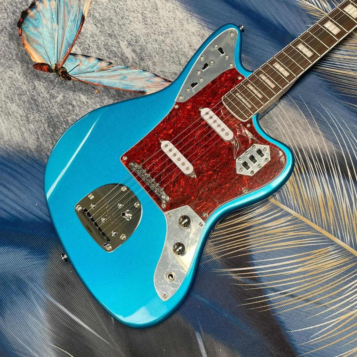 

6-string electric guitar blue asymmetric streamlined body and rosewood fingerboard guitars—perfect for retro collectors guitarra